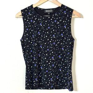 Vtg Y2K Briggs Micro Floral Tank Top SzM Stretch Witchy Whimsigoth Purple Black